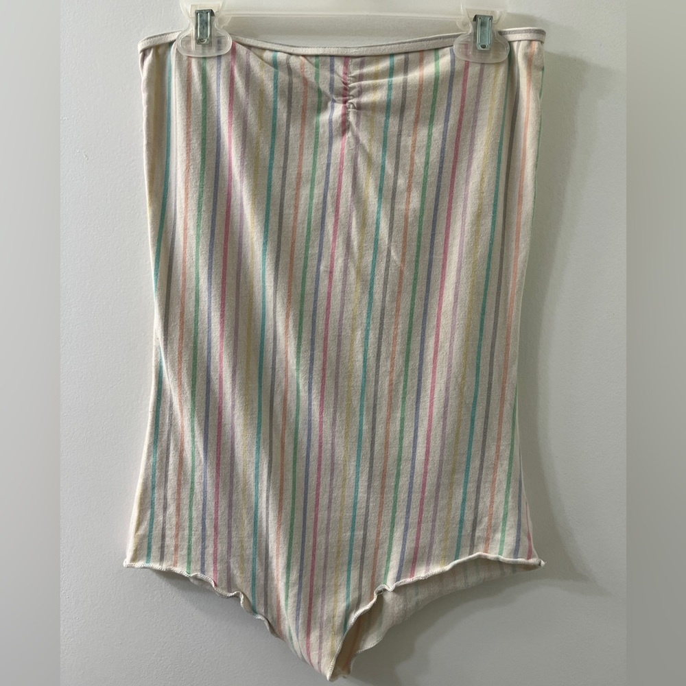 American Apparel Bodysuit Bandeau Strapless Pastel Multicolor Stripes size L Y2K